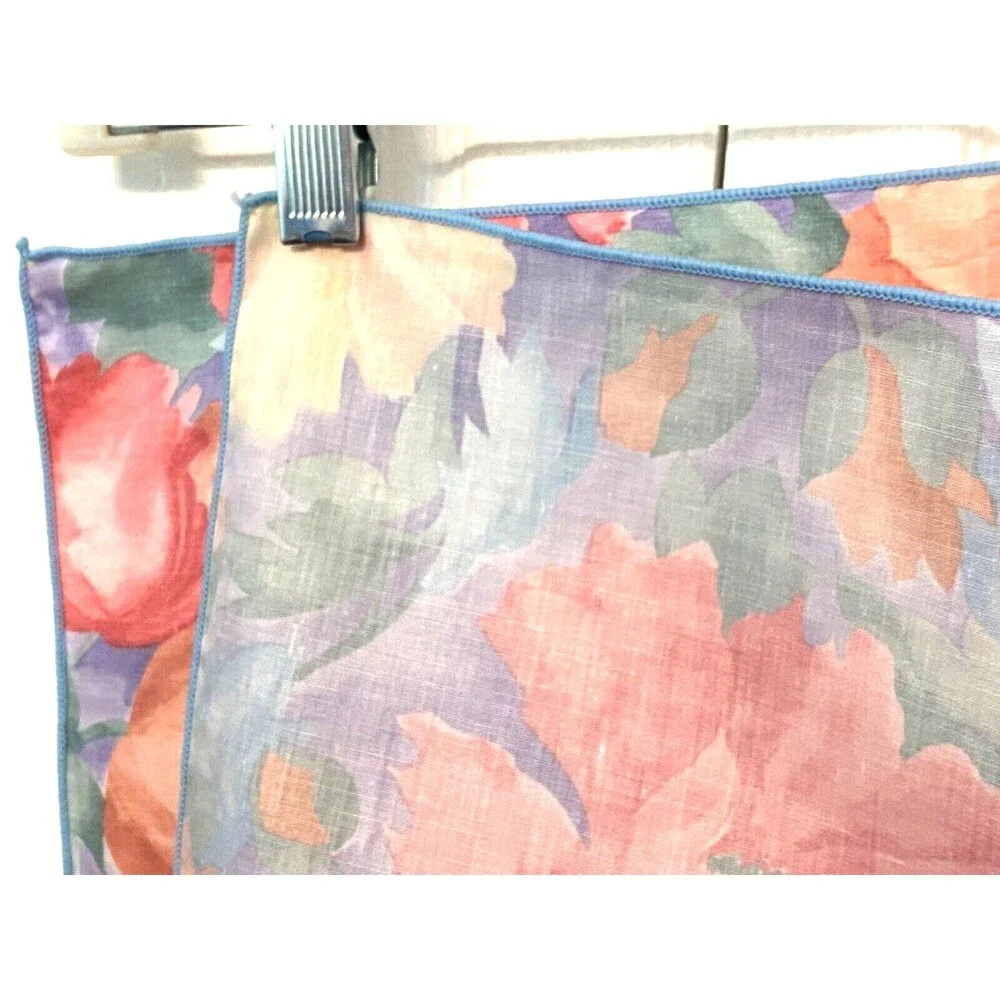 8 Vtg Floral Cloth Cotton Napkins Pastel Peony Romantic Watercolor Pink Blue Grn